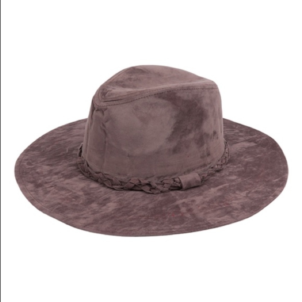 NEW DARK GRAY FASHION BRIM HAT WITH BRAIDED TIE